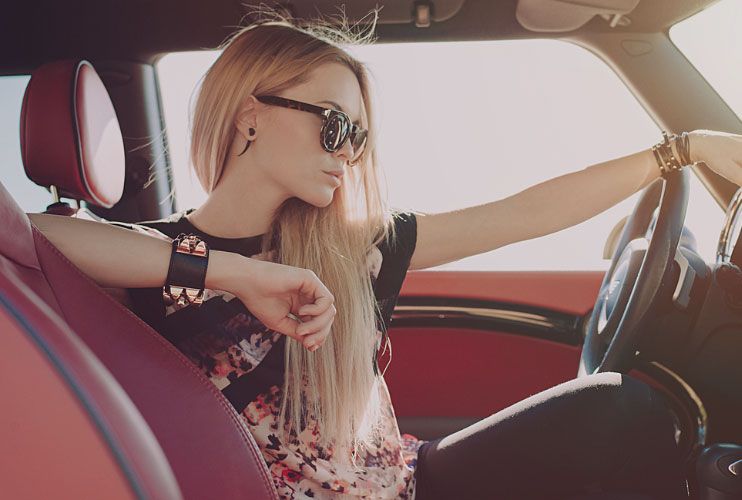 Person driving in car